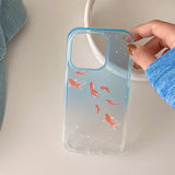 Clear Blue Gradient Koi Fish Gloss Mobile Phone Protective Case For iPhone 12 13 14 15 Pro Max Coque For iPhone 16 Pro Max Cover
