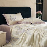 Lyocell Bamboo Fiber Silky Cool Feeling Breathable Bedding Set Butterfly Embroidery Duvet Cover Set Bed Sheet Pillowcases 4Pcs