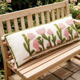 Outdoor Cushion Garden Long Pillow Case 90x35cm Floral Cushion Cover Soft Throw Pillow Case with Pink Flower