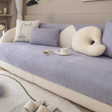 1pc Bohemian-Style Solid Color Small Diamond Chenille Non-Slip Sofa Cover,Two-Tone Splice Design,Ideal for Bedroom,Living Room