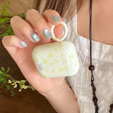 Korea Cute Full Yellow Flower Gloss Soft Protection Case For Apple AirPods 1 2 3 4 Pro 2 Cover Shockproof Funda With Keychain