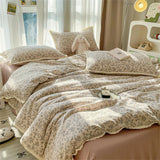 INS Girls Cherry Soft Bedding Set Washed Cotton Bed Sheet Queen King Size Duvet Set Flower Comforter Set Pillowcase Bed Linens