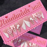 10Pcs Handmade Press on Nails Full Cover 3D Bow Ties Design Art French Pearl Camellia Almond Acrylic Fake Nail Wearable Manicure