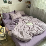 Duvet Cover Set New School Season Student Three PIECE Set Ins Style Solid Color Double Panel Washing Cotton Comforter Set