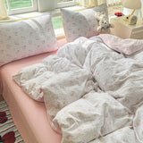 Oxygen Double Layered Four-Piece Bedding Set Fresh Floral Duvet Cover Bed Sheet Bed Canopy Student Dormitory 3-Piece Set