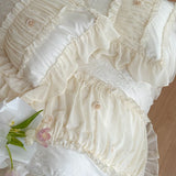 800TC Lyocell Bamboo Fiber Soft Silky Cooling Bedding Set Pink Romantic Lace Ruffles Duvet Cover Flat/Fitted Sheet Pillowcases