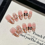 10Pcs Handmade Press on Nails Full Cover Cat Eye Sweet Butterfly Design Rhinestones False Nails French Almond Wearable Manicure