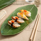 Japanese Bamboo Leaf Shaped Ceramic Tableware Rectangular Sashimi Sushi Plate Home Kitchen Accessories for Plates and