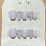 10Pcs Cute Handmade Press on Nails Full Cover Rhinestone Design French Short Almond False Nails Wearable Manicure Nail Tips Art