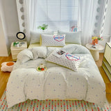 Korea Style Bedding Set Purple Heart Washed Cotton Soft Duvet Cover Skin-friendly Quilt Cover Bed Sheet Pillowcase Home Textiles