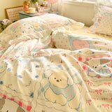 Korean Princess Style 4Pcs Floral Ruffles Bedding Set Single Queen Size Soft Skin-friendly Washed Cotton Duvet Cover Pillowcase