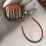 Luxury Stripe Contrast Color Case For AirPods 1 2 3 Pro 2 4 ANC Pro2 Earphone Protective Cover with Keyring Leather Rope Lanyard