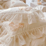 120S Egyptian Cotton Princess Wedding Bedding Set Luxury Rose Embroidery Duvet Cover Lace Quilted Bedspread Bed Skirt Pillowcase