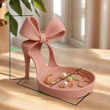 3D Creative Bow High Heel Jewelry Tray, Cute Ring Dish Holder for Desktop Decor Vanity Organizer, Trinket Tray Gift for Women