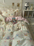 Romantic Floral Dog Cotton Bedding Set Lovely Cartoon Pure Cotton Four-Piece Suite Lace Design Cotton Duvet Cover eet Pillo...