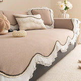 European Teddy Velvet Sofa Cushion with Lace Thick Anti Slip Couch Cover for All Seasons Irregular Hemline Furniture Protector