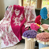 New Multi-functional Rose Bouquet Blanket Throw Pillow Bedroom Sofa Cushion Half Fleece Knitted, Detachable Blanket Cover