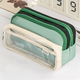 Color-Block Pen Bag Multi-Compartment Transparent Pocket Pencil Case Large Capacity with Zipper Multi-layer Pen Pouch