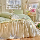 3/4Pcs Bedding Set French-Inspired, Girly, Princess-Style Bows and Lace Pink Duvet Cover Pillowcase Bedding Full Set Double Bed