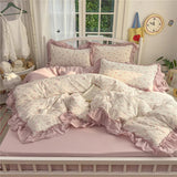 3/4Pcs Korean Princess Style Ruffles Bedding Set Single Queen King Size Duvet Cover Set Bed Sheet Pillowcases