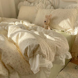 Korean Princess Style Flowers Print Ruffles 100% Cotton Bedding Set Duvet Cover Plaid Flat/Fitted Bed Sheet Pillowcases 3/4Pcs