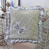 Floral Quilted Pillow Cover 45x45cm - Ruffled Lace Trim with Bow, Decorative Cushion Cover for Sofa/Bedroom, Home Décor