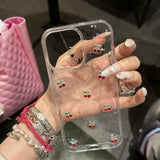 Cute Epoxy Cherry Glitter Clear Phone Case For iPhone 16 15 14 13 12 Pro Max Luxury Sequins Glitter Back Cover Women Girl