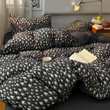 3/4PCS Dark Goth Bedding Set Black Cat Pine Tree Puff Gauze Duvet Cover Set for Goth Girl Bedroom Decoration King Queen Size