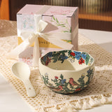 Oil Painting Ceramic Rice Bowl Spoon Tableware Personal Dining Bowls Dessert Bowl for Food High End Household Bowls