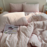 Nordic Bedding Set Pure Cotton Striped Duvet Cover Set Soft Flat Sheet Single Queen Size Double Bed Sheet Set For Bedroom Decor