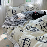 A-Class Skin Friendly Printing Bedding Set With Lace Duvet Cover Bed Sheet Pillowcases Four Piece Set Bedroom Decor Home Textile