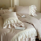French Vintage Lace Ruffles Pure Cotton Princess Bedding Set Duvet Cover Bed Skirt Bedspread Pillowcases Queen King Size 4Pcs