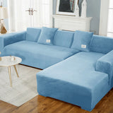 Solid Color Velvet Chenille Non-slip Sofa Cover, Elastic 1/2/3/4 Seater Thickened Full Coverage Slipcover Universal Fit L Shaped