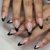 24Pcs Simple French Fake Nails with Almond Head Design Detachable 3D Irregular Star Pattern Press on False Nails Manicure Tools