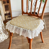 French Dining Chair Cushion Vintage Ruffled Strap Seat Cover Korean Style Floral Office Seat Cushion Removable and Washable