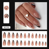 24Pcs/Box Almond Round False Nails Detachable Stiletto Fake Nails Full Cover French Ballerina Women Girls  Nail Tips Press Nails
