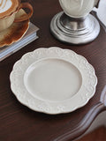 French Relief Dessert Plate Ins Retro Breakfast Bread Plates Household Versatile Dining Disc Milk Tea Colored Ceramic Tableware