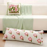 Outdoor Cushion Garden Long Pillow Case 90x35cm Floral Cushion Cover Soft Throw Pillow Case with Pink Flower