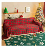 Christmas Plaid Couch Cover with Tassel Washable Covers Sofa Couch Furniture Seat Protector Slipcover Sofa Towel for Living Room