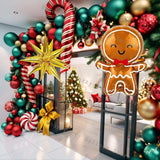 Decorations Christmas Balloons Garland Arch Red Metallic Gold With Gingerbread Man Stars Foil Balloon For Christmas Party Decor