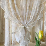 French Style Rural Gauze Integrated Window Screen Non Punched Velcro Curtains Lace Embroidered Semi Blackout Gauze Curtain