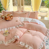 Korean Style Bedding Sets Four Piece Set With Lace Bed Flat Sheet Pillowcase Duvet Cover Set 200x230cm King Size Home Textiles