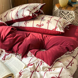 3/4PCS Red Butterfly Knot Bedding Set  Grid Cute Pony Printed Duvet Cover Set for Goth Girl Bedroom Decoration King Queen Size