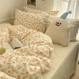 Fashion Floral Bedding Set Blue Pink Boys Girls Single Double Size Duvet Cover Kit No Filling Flat Sheet Pillowcase Home Textile