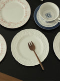 French Relief Dining Plate Household Breakfast Bread Disc Nordic Style White Ceramic Tableware Retro Versatile Dessert Plates
