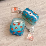 sea blue goldfish pattern silicone wave earphone case for airpods 1 2 3 4 pro pro 2 protection cover lovely  koi fish pendant