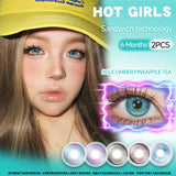 2pcs Half-Yearly Colored Contacts Cucumber Pineapple Tea Big Diameter High Moisture Soft Lenses for Cosplay Halloween