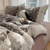 3/4Pcs Korean Princess Style Floral 100% Cotton Bedding Set Vintage French Lace Duvet Cover Bed Sheet Fitted Sheet Pillowcases
