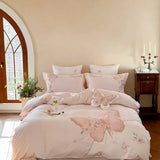 100% Cotton Flowers Embroidery Luxury Bedding Set Double Queen King Size Duvet Cover Set Flat/Fitted Bed Sheet Pillowcases 4Pcs