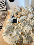 Korean Style Ins Retro Fresh Floral Washed Cotton Bed Four Piece Duvet Set, Student Dormitory Bed Sheet Three Piece Set